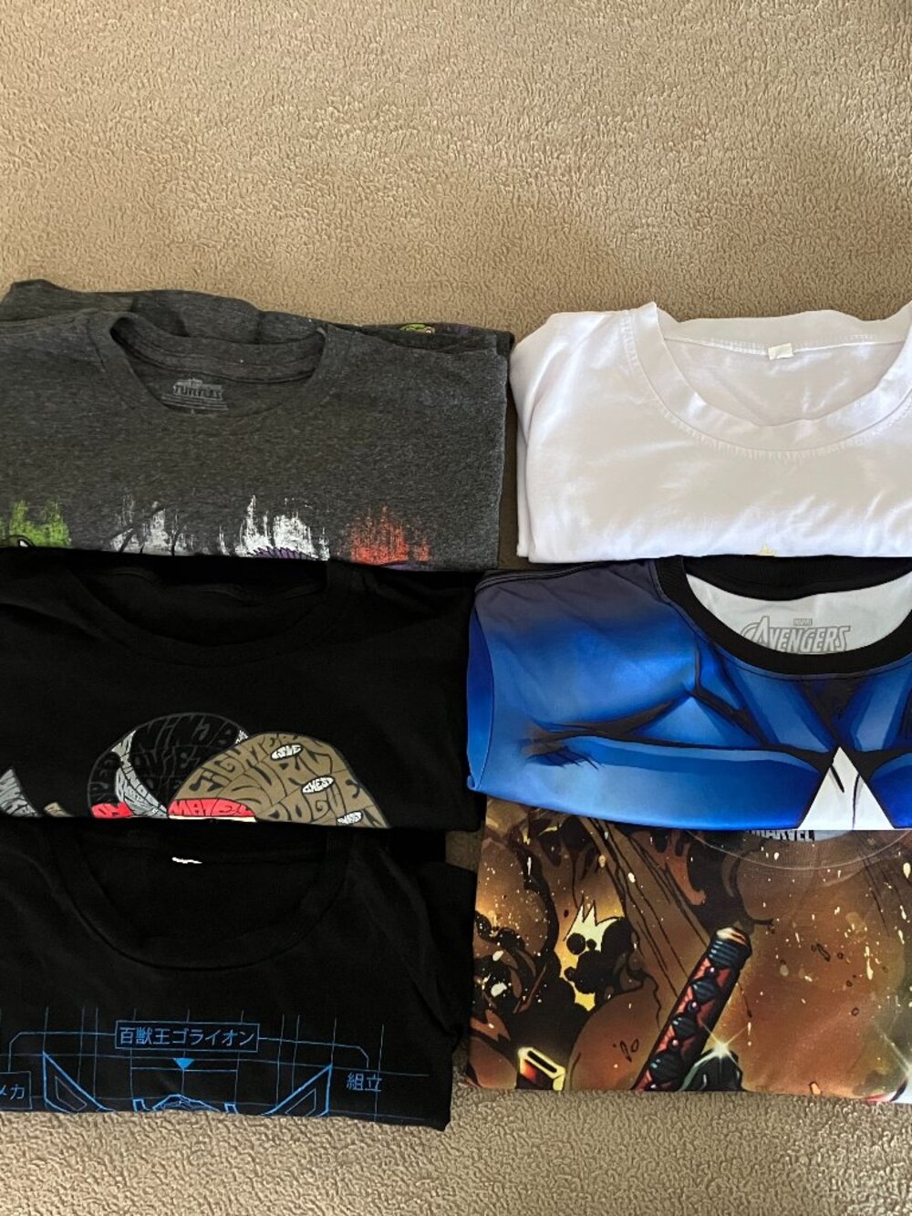 Lot of 6 Superhero T-shirts Mens Large-Ninja Turtles, Deadpool, CPT America, ETC